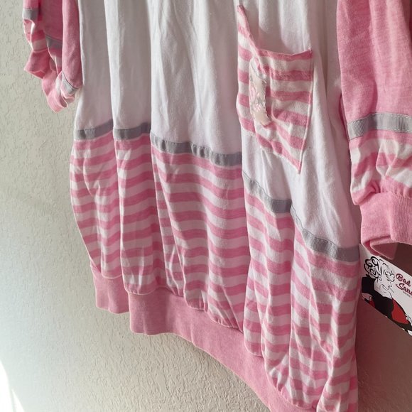 Vintage Gitano Pink & White Striped Short Sleeve Mock T-Neck T-Shirt - Picture 4 of 10